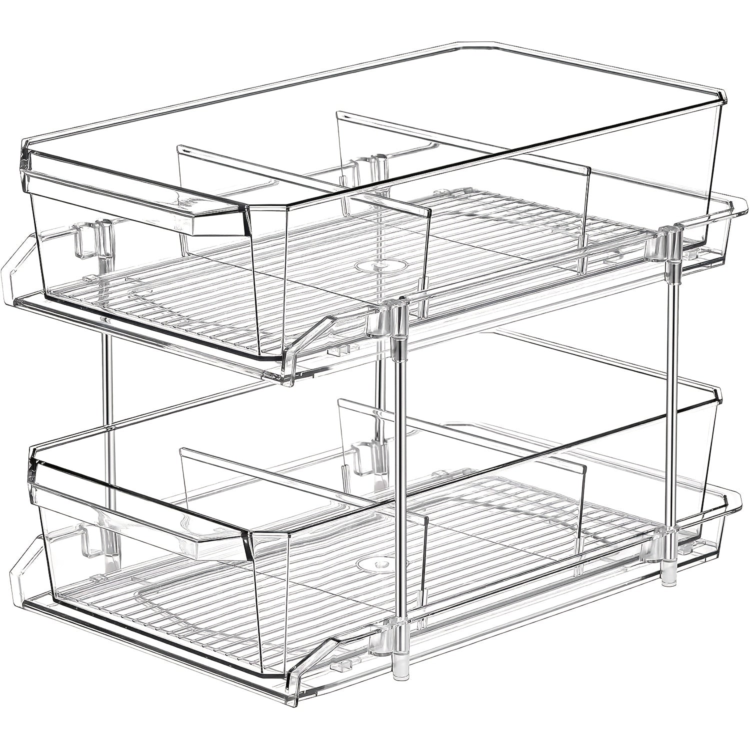 1/2pcs Large-Capacity Double-Layer Transparent Pull-Out Storage Multi-Purpose Slide-Out Storage Container Space-Saving Design Durable Plastic Shelves Bathroom Vanity Storage Sink Cabinet Storage Kitchen Organization