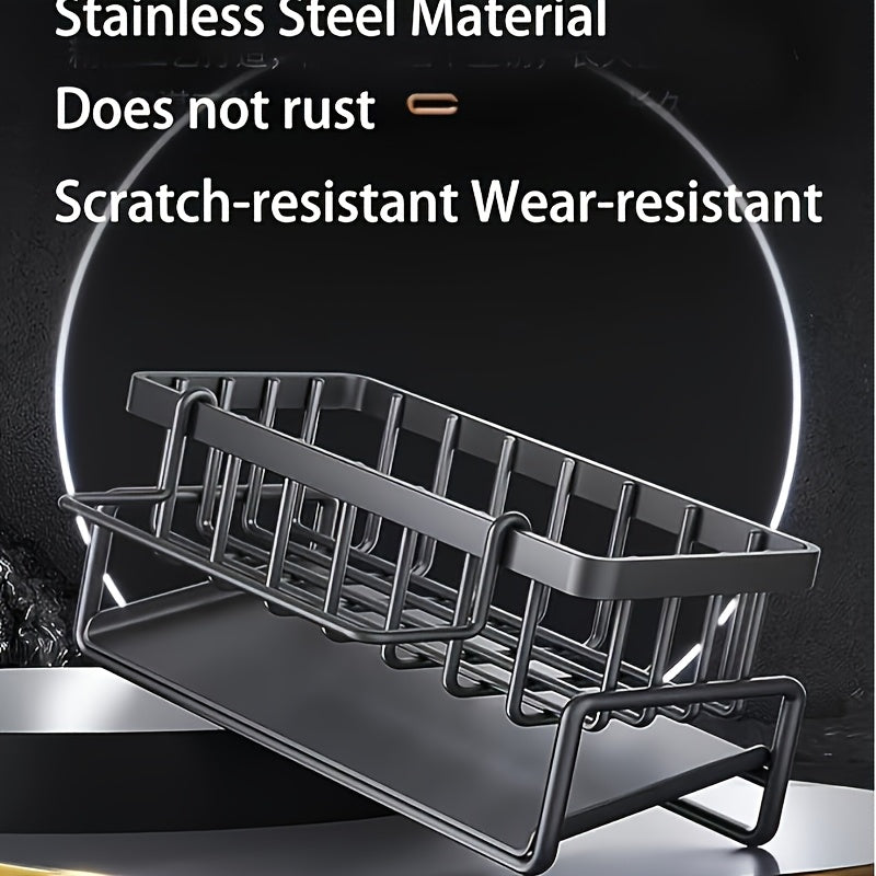 Kitchen Essential – Heavy-Duty Metal Kitchen Sink Organizer Tray - Built-in Sponge Holder with Dish Brush Slot - Space-Saving Countertop Organizer Compatible with Standard Sinks - Easy-Clean