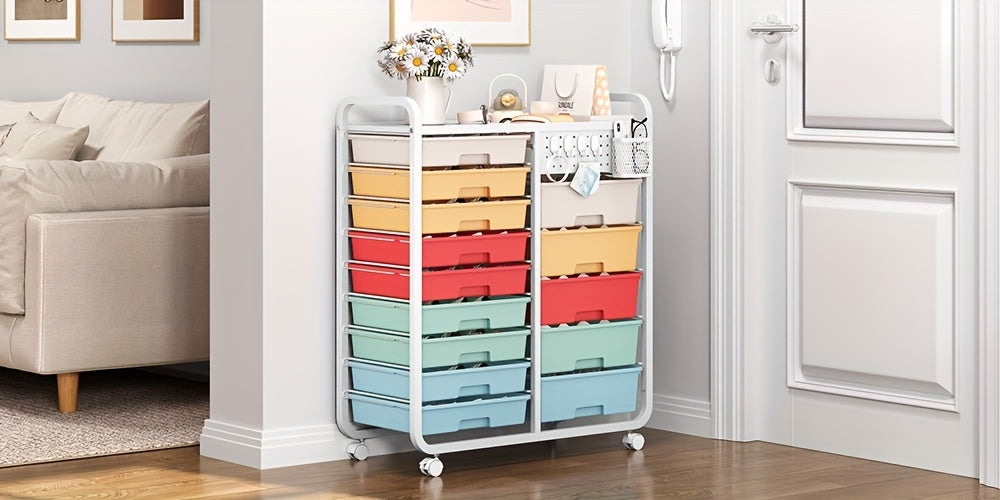 Space-Saving Pull-Out Cabinet Organizer – smooth-access cabinet organization, TOOLF 14-Drawer Rolling Storage Cart with Tabletop Pegboard Mobile Utility Cabinet on Wheels -, designed for American homes, daily convenience and practical gifting