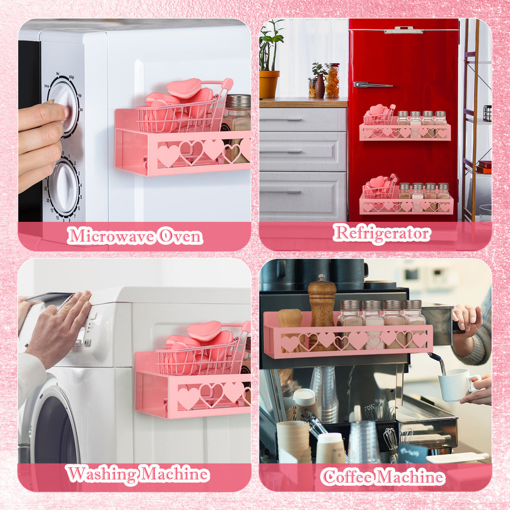 2 Pack Magnetic Spice Rack for Refrigerator - Heavy-Duty Metal Heart-Shaped Magnet Shelf with Magnetic Base Suitable for Fridge, Wall-Mountable Spice Storage, Space-Saving Basket Shelf for Spices, Condiments, Seasonings