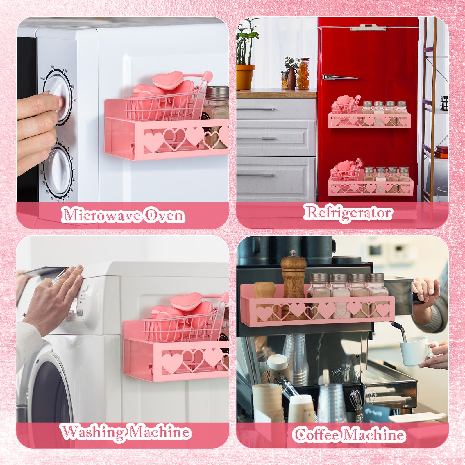 2 Pack Magnetic Spice Rack for Refrigerator - Heavy-Duty Metal Heart-Shaped Magnet Shelf with Magnetic Base Suitable for Fridge, Wall-Mountable Spice Storage, Space-Saving Basket Shelf for Spices, Condiments, Seasonings