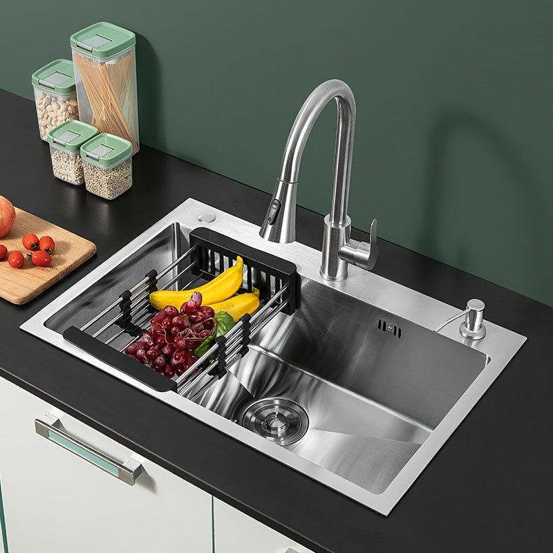Kitchen Essential – Stainless Steel Retractable Drainage Basket, Kitchen Sink, Fruit And Vegetable Basket, Vegetable Rack, Household for Modern US Homes, easy meal prep and organization, Ver