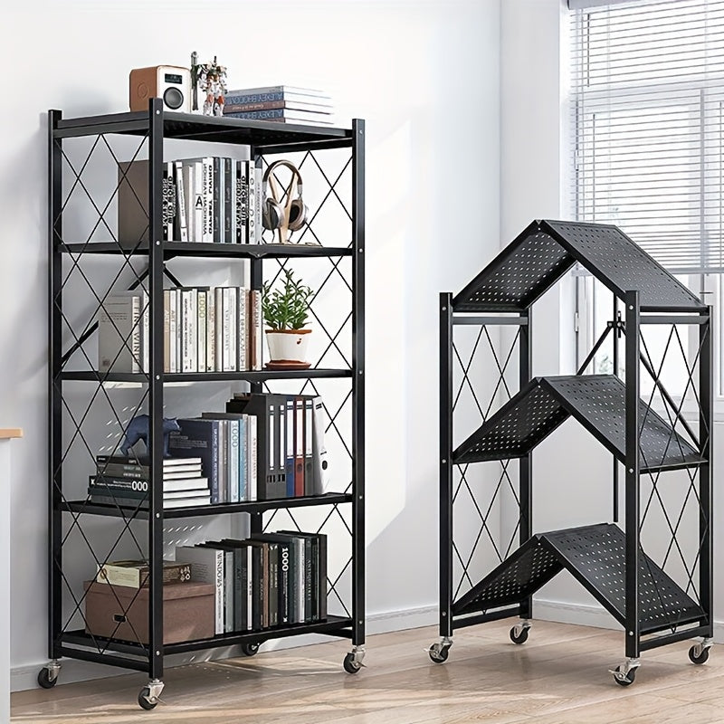Premium Adjustable Home Storage Rack – durable multi-purpose storage, Simple Deluxe 3-Tier Heavy Duty Foldable Metal Rack Storage Shelving Unit With Wheels Moving, designed for American homes, daily convenience and practical gifting