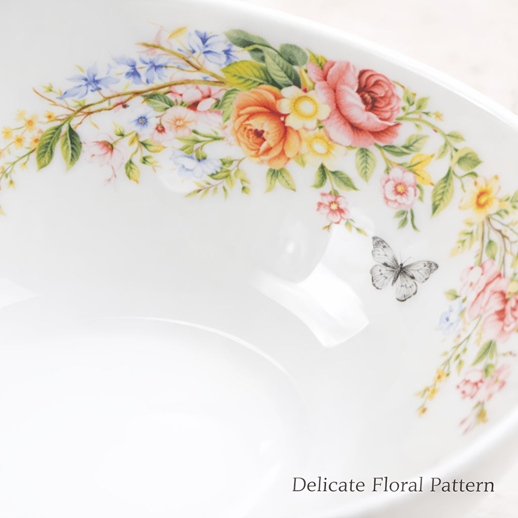 [4pcs Ceramic Bowl] 4pcs Modern Square 5Inch Ceramic Bowl Stylish Curved Edge Design Floral Pattern Soup Dessert Bowl Unique Shape Dinnerware Minimalist Nordic Style Salad Rice Serving Bowl Aesthetic Home Kitchen Tableware