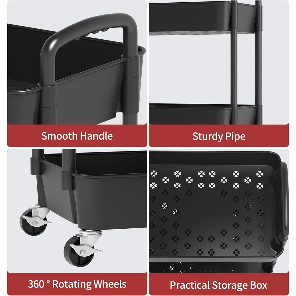 Smart Adjustable Home Storage Rack – durable multi-purpose storage, 3-Tier Plastic Rolling Utility Cart with Handle Multi-Functional Storage Trolley for Office Living Room, designed for American homes, daily convenience and practical gifting