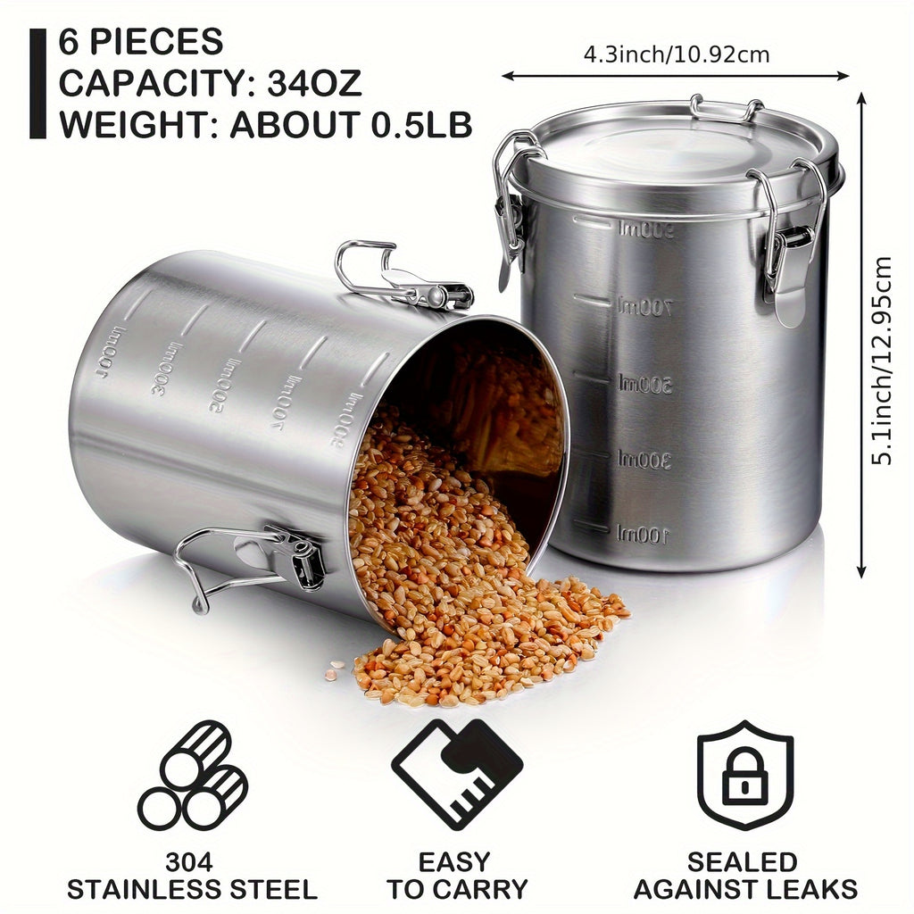 Heavy-Duty 6 Pack Airtight Storage Jar Set – clear reusable pantry storage, 6 Pack 34 Oz Stainless Steel Canisters Set Stainless Steel Airtight Food Storage Containers, designed for American homes, daily convenience and practical gifting