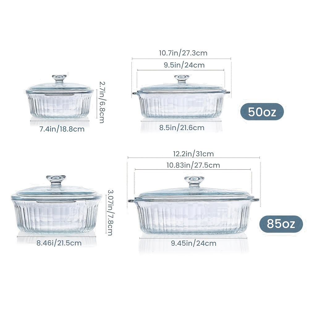 Premium 50oz Kitchen Baking Dish Set – oven-ready cooking and serving, Oval Glass Casserole Dish with Lid Set - 50oz 85oz Oven Microwave Safe Perfect, designed for American homes, daily convenience and practical gifting
