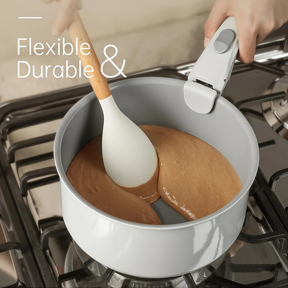 Kitchen Essential – 10pcs Silicone Kitchenware Set, High-temperature Non-stick Cooking Tool Kit, Including Wooden Handle Spatula, Flipper, Soup Spoon, Clamp, and Egg Beater for Modern US Hom
