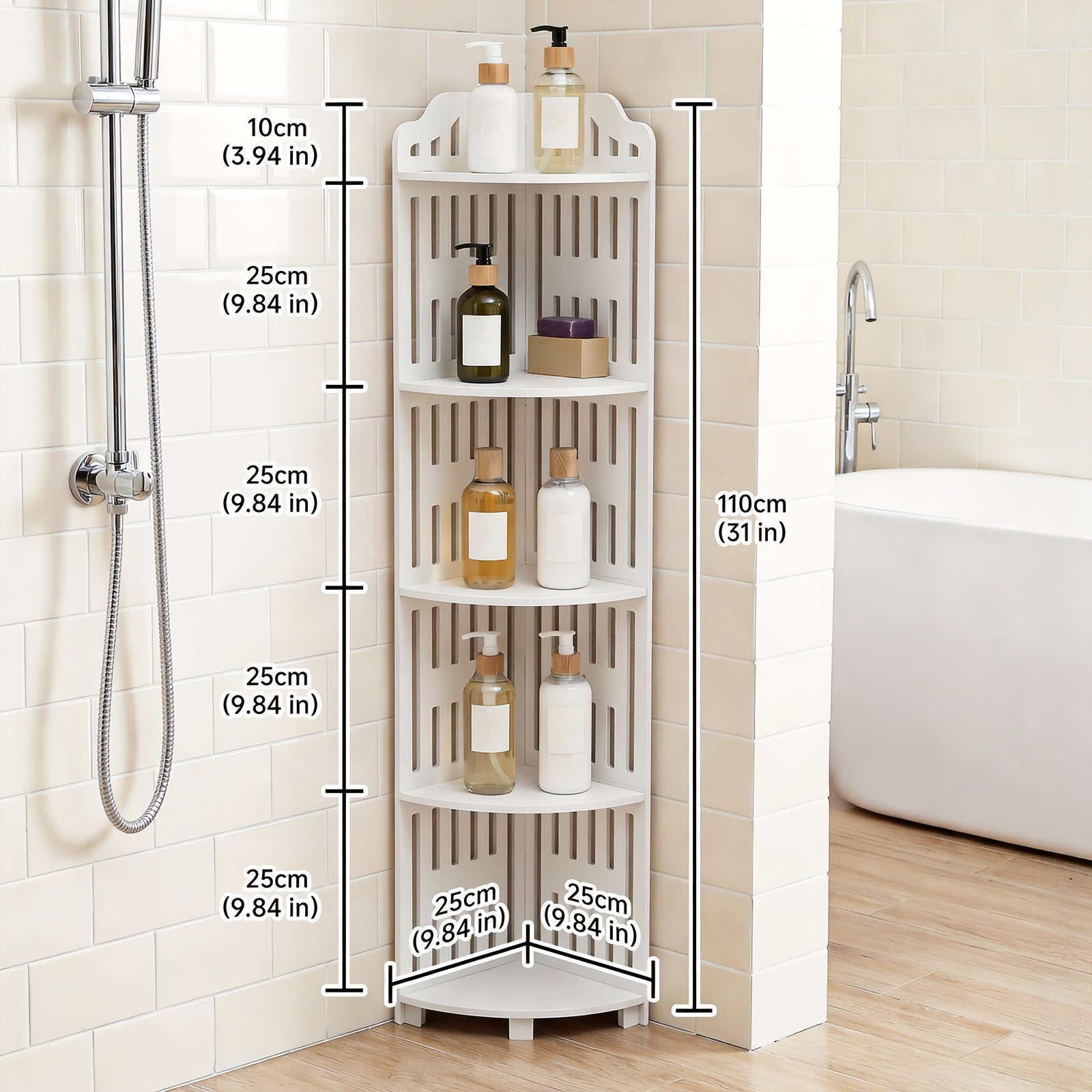 Kitchen Essential – 5-Tier Corner Storage Shelf, 43.31inch Tall Freestanding Organizer, Waterproof PVC Board Shelving Unit, Easy to Assemble, Holds Up to 30Lbs for Bathroom, Kitchen And Livi