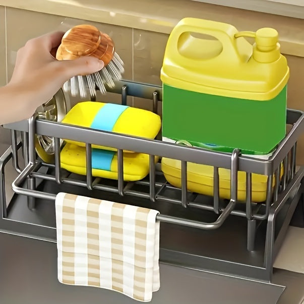 Kitchen Essential – Kitchen Sink Caddy with Drainage, Kitchen Sink Organizer with Removable Brush Holder, Sink Caddy with Drainage for Dishwashing Brush, Sponge, Soap And Scrubbing Additions