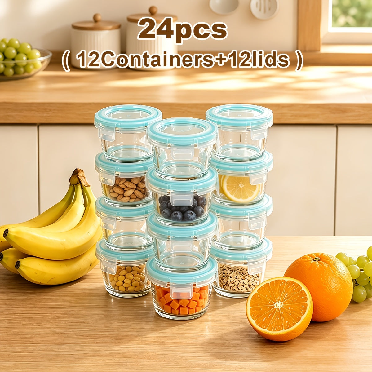 Food Storage Containers – leak-resistant reusable meal prep, 24pcs Glass Food Storage Containers with Lids M