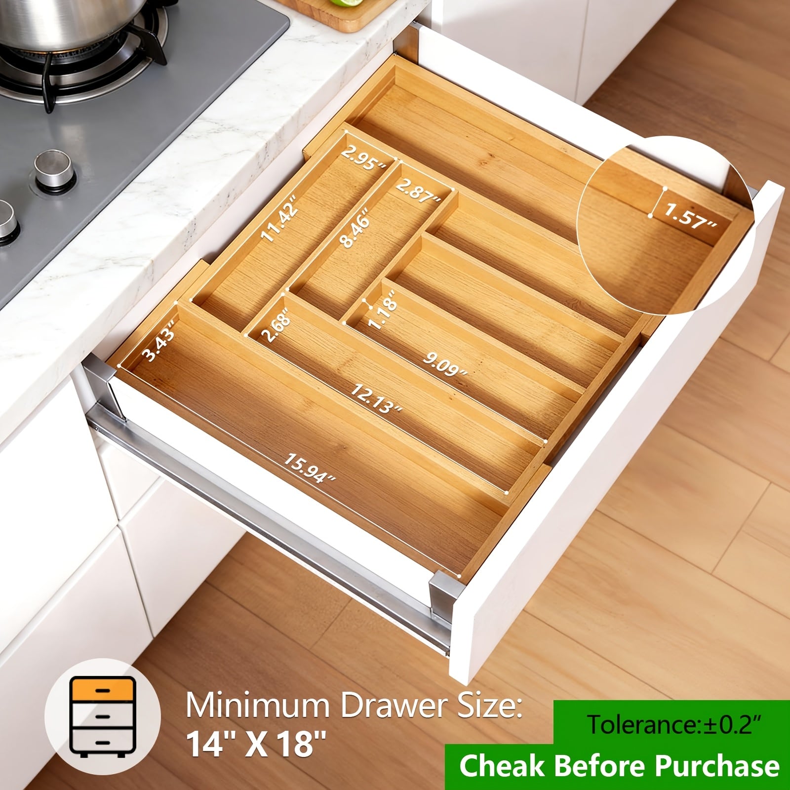 Premium Stackable Storage Drawer – smooth-access cabinet organization, Bamboo Expandable Silverware Drawer Organizer Adjustable Kitchen Utensil Tray for Forks Spoons And Knives, designed for American homes, daily convenience and practical gifting
