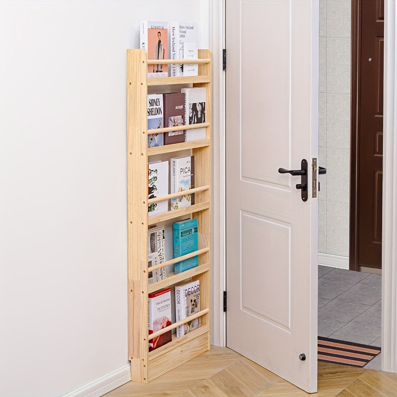 Home Storage Organizer – Creative Design, Ultra-Narrow Solid Wood Bookshelf, Bookcase, No Paint And Zero Formaldehyde, Wall-Mounted Bookshelf, Over-The-Door Bookshelf, Multi-Layer Shelf, Spa