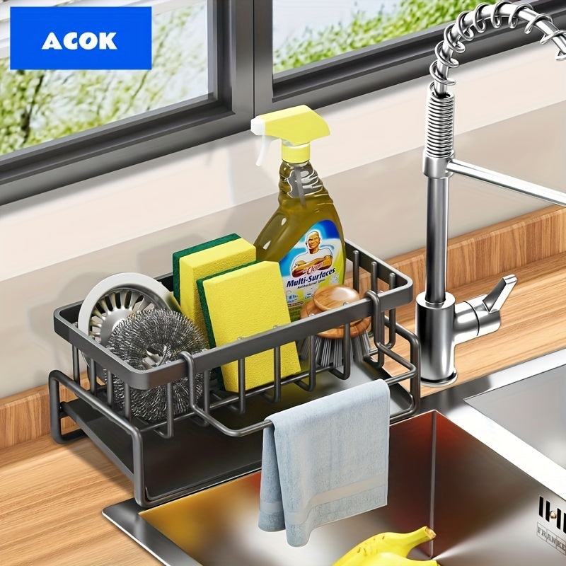 Kitchen Essential – Kitchen Sink Caddy with Drainage, Kitchen Sink Organizer with Removable Brush Holder, Sink Caddy with Drainage for Dishwashing Brush, Sponge, Soap And Scrubbing Additions