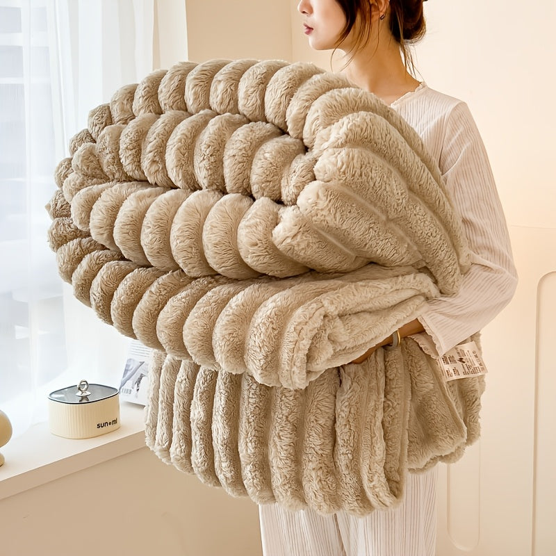 Ultra-Soft Thick Fleece Blanket | Multi-Color, 3D Faux Rabbit Fur, Double-Sided, Ideal for All Seasons, Home, Office, Travel, Camping, Gift for All Occasions