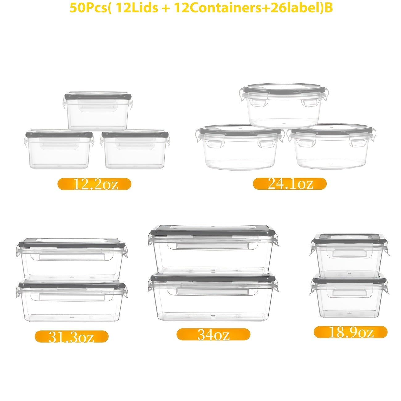 Kitchen Essential – [Airtight Food Storage] 50/48/24/12 Pcs Airtight Food Storage Containers. Plastic Refrigerator Storage Containers for Meal Prep, Vegetables & Fruits. Kitchen Storage, wit