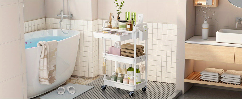 Easy-Access 3/4 Tier Refrigerator Bottle Organizer – easy-access beverage storage, Multi-Functional 3 4 Tier Rolling Storage Cart With Drawers - Durable Plastic Organizer With, designed for American homes, daily convenience and practical gifting