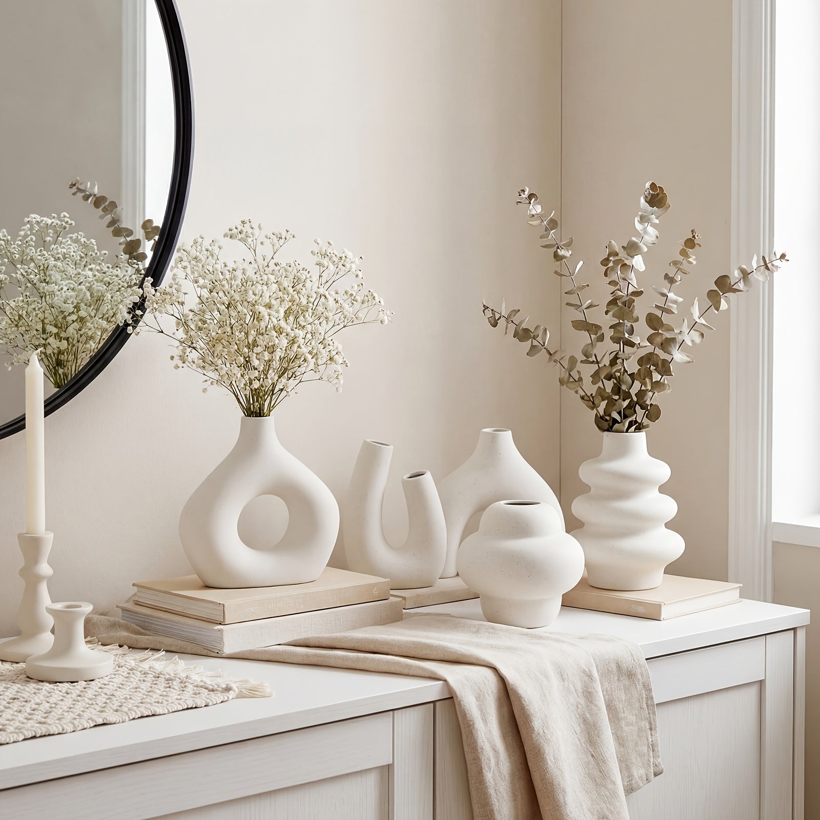 Multi-Purpose 5pcs Ceramic Flower Vase – stylish tabletop accent, versatile floral display, designed for American kitchens, pantries, apartments, home organization, daily use and practical gifting