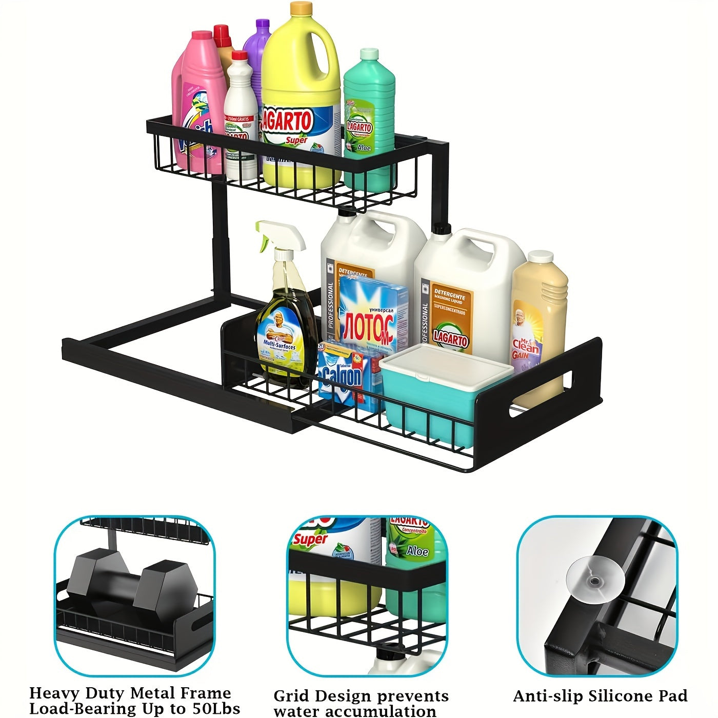 Modern Home Storage Organizer – space-saving everyday organization, 2-Tier Sliding Under Sink Organizer And Storage - Maximize Bathroom And Kitchen Cabinet Storage, designed for American homes, daily convenience and practical gifting