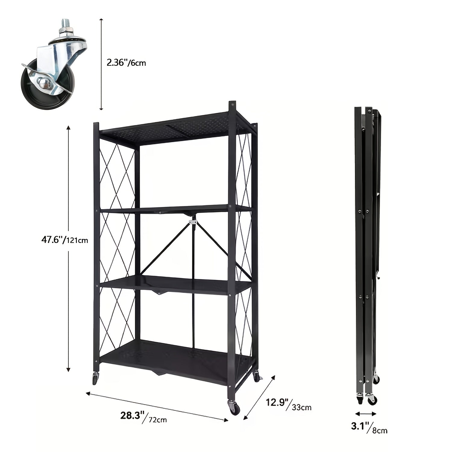 Storage Rack – 5 4 3-Tier Heavy-Duty Folding Storage Rack With Wheels - Portable Multi-Layer
