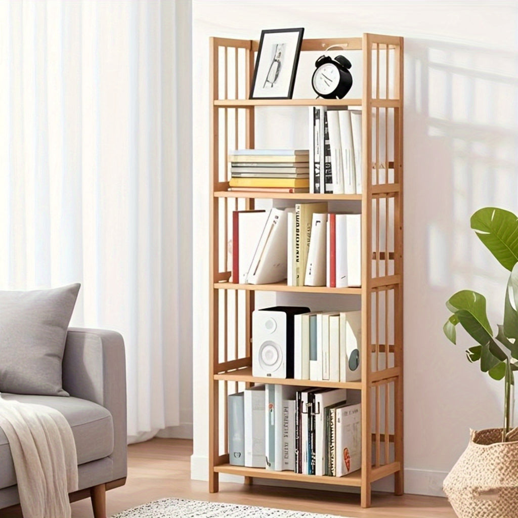 Home Storage Organizer – 5-Tier Multifunctional Bamboo Shelf, Space-Saving Bookshelf And Display Rack for Home Office, Storage Display Shelf, Nordic Minimalist Style, Quick And Easy Assembly
