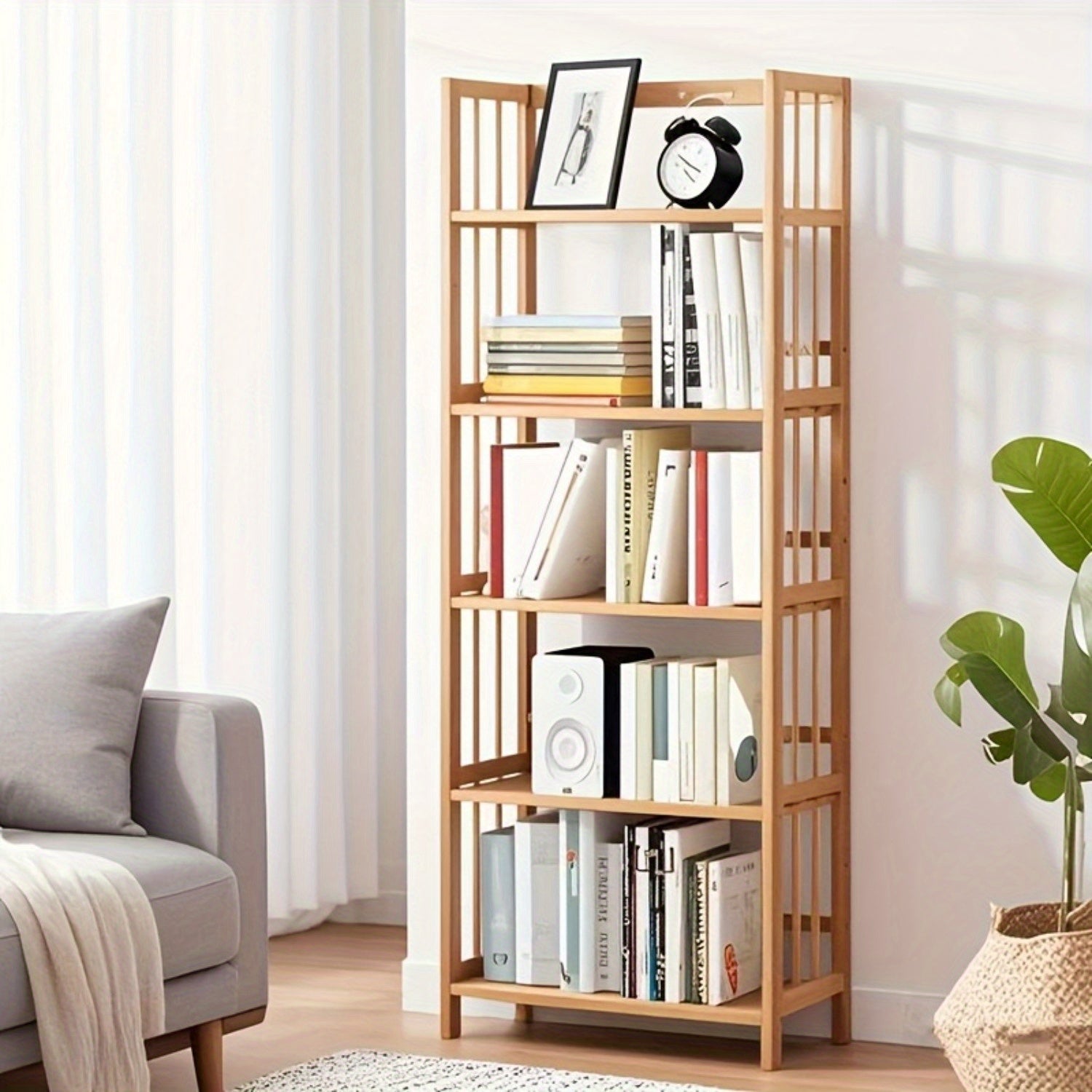 Home Storage Organizer – 5-Tier Multifunctional Bamboo Shelf, Space-Saving Bookshelf And Display Rack for Home Office, Storage Display Shelf, Nordic Minimalist Style, Quick And Easy Assembly