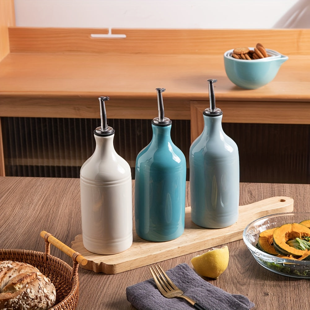 Sweejar Ceramic Olive Oil Dispenser Bottle, Opaque Oil Cruet Protects Oil to Reduce Oxidation, Suitable for Storage Oil, Vinegar, Coffee Syrups & Other Liquids, Pack of 1, 15.5 Fl Oz