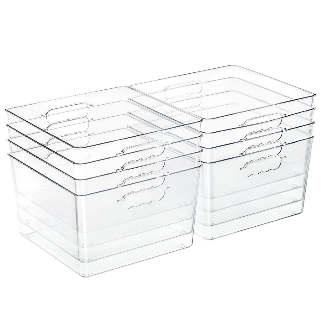 Kitchen Essential – 4/8 Pack Refrigerator Replacement Storage Box, 11 Inchx11 Inch Extra Large Clear Acrylic Organizer Square Containers, Plastic Storage Bins with Handle for Modern US Homes