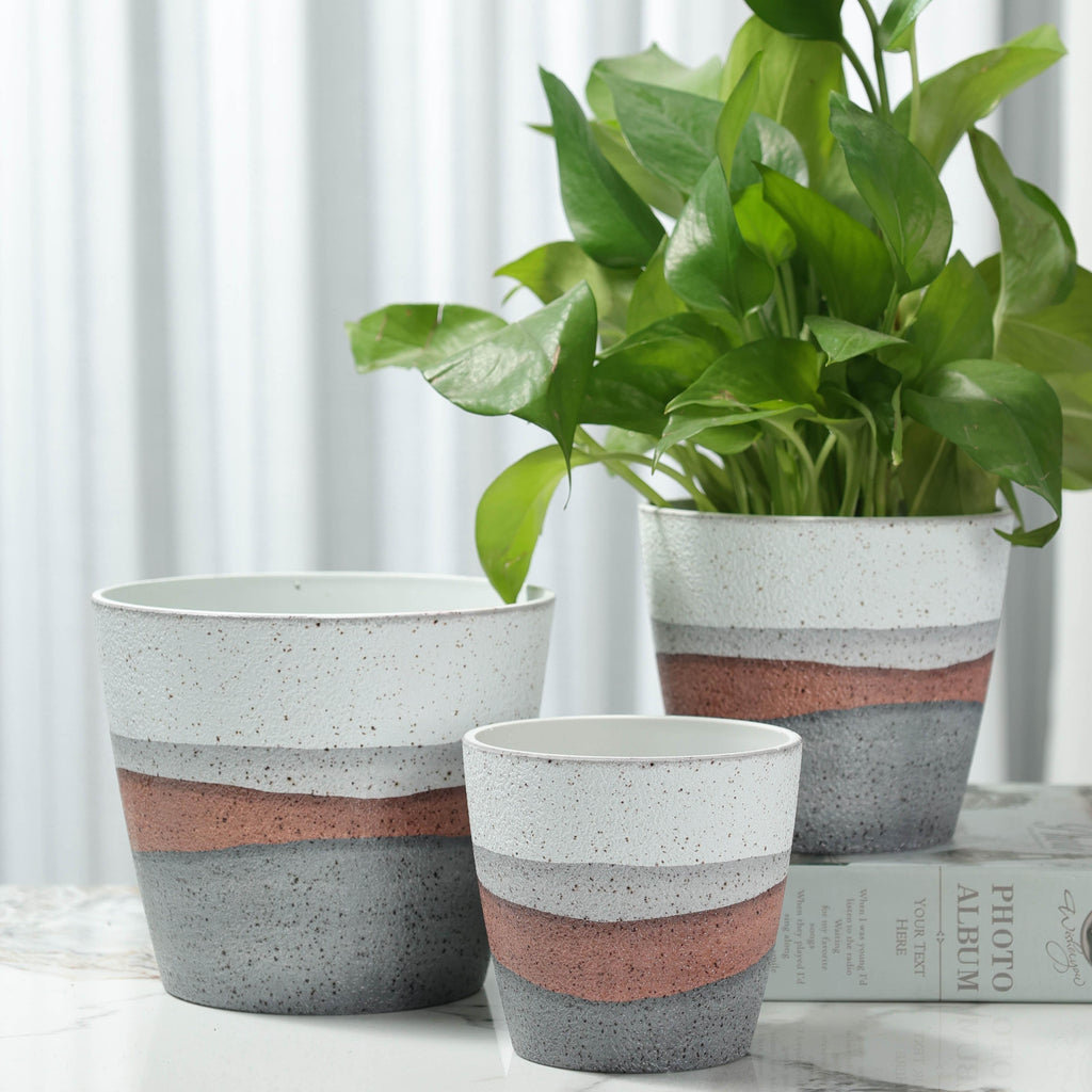 Premium 3pcs Decorative Flower Vase – tabletop floral display and modern home decor, 3pcs Set PolyStone Modern Round Planters - Lightweight Weather-Resistant Indoor Outdoor Flower Pots with, designed for American homes, daily convenience and practica