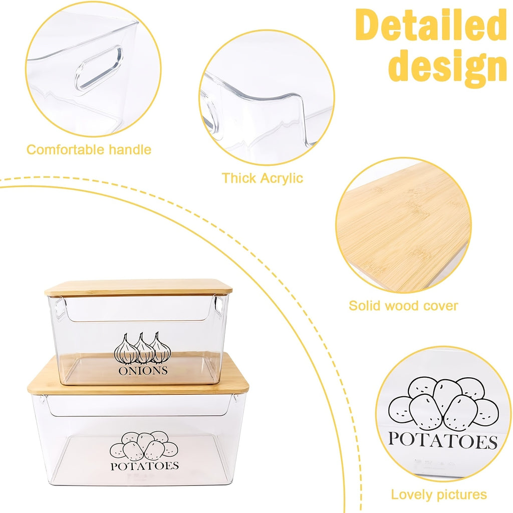 Easy-Access Kitchen Cookware Set – versatile meal preparation, 2-Set Transparent PE Clear Stackable Potato Onion Storage Container with Bamboo Lid Suitable for, designed for American homes, daily convenience and practical gifting
