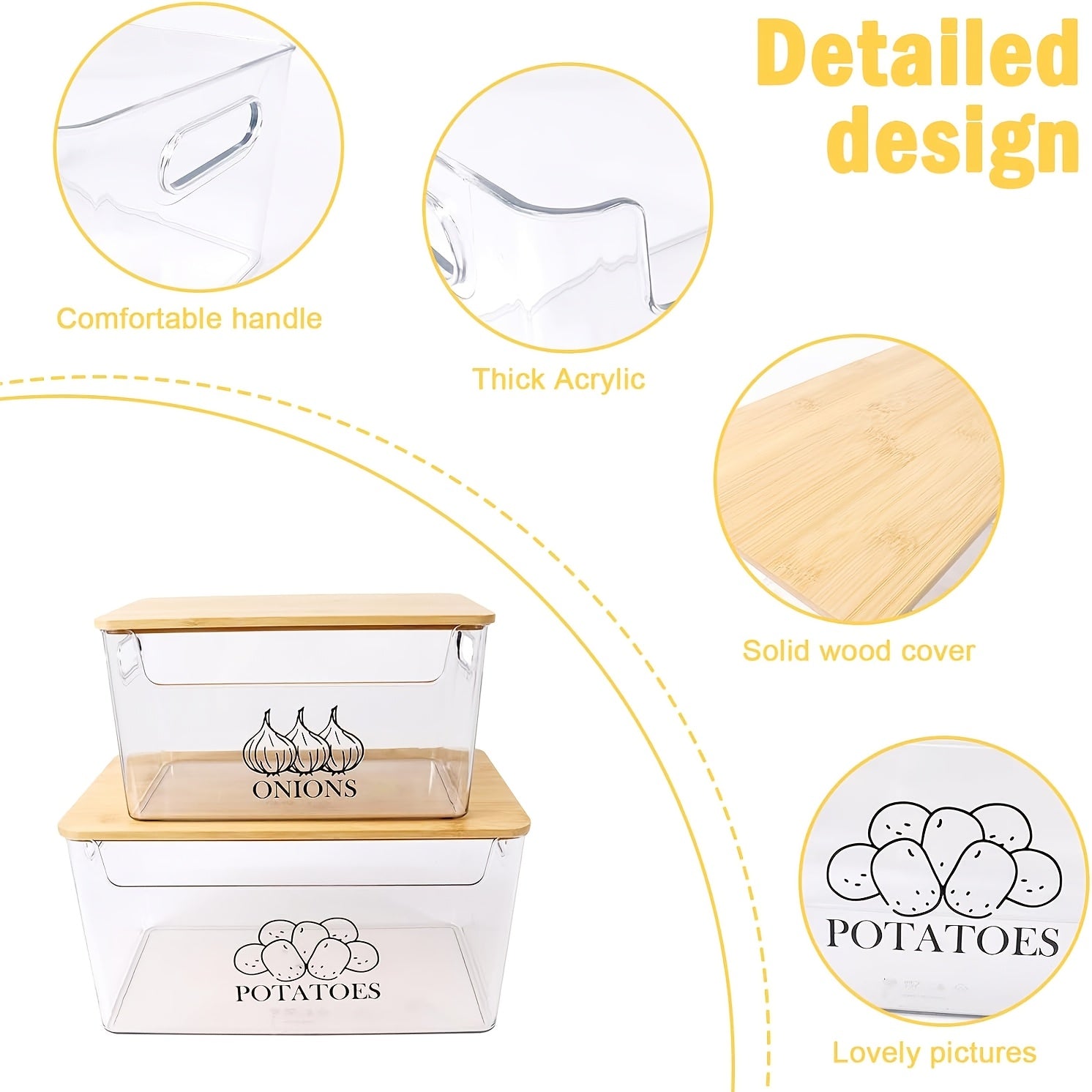 Easy-Access Kitchen Cookware Set – versatile meal preparation, 2-Set Transparent PE Clear Stackable Potato Onion Storage Container with Bamboo Lid Suitable for, designed for American homes, daily convenience and practical gifting