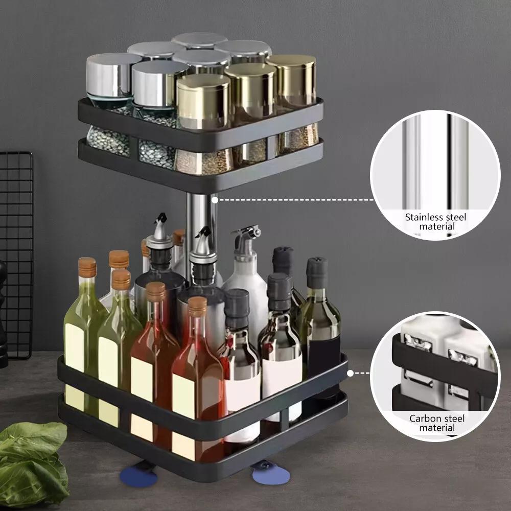 Kitchen Essential – Lazy Susan Organizer Spice Rack - 2 3 Tier Height Adjustable Spice Organization for Cabinet, Metal Seasoning Organizer Lazy Turntable Spice Organizer for Table Top Pantry