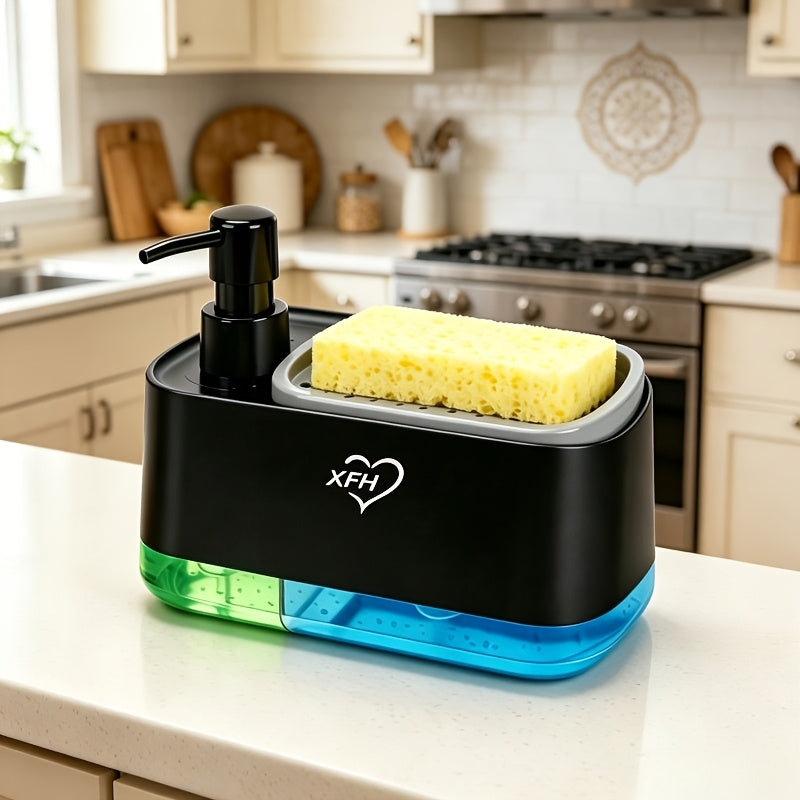 1pc Multi-Function Soap Dispenser with Built-In Sponge Holder - Leak-Proof Battery-Free Pump, Space-Saving Hygienic Hands-Free Design for Kitchen & Bathroom Countertop Organizer - Durable Rectangular Soap Dispensers for or Gift