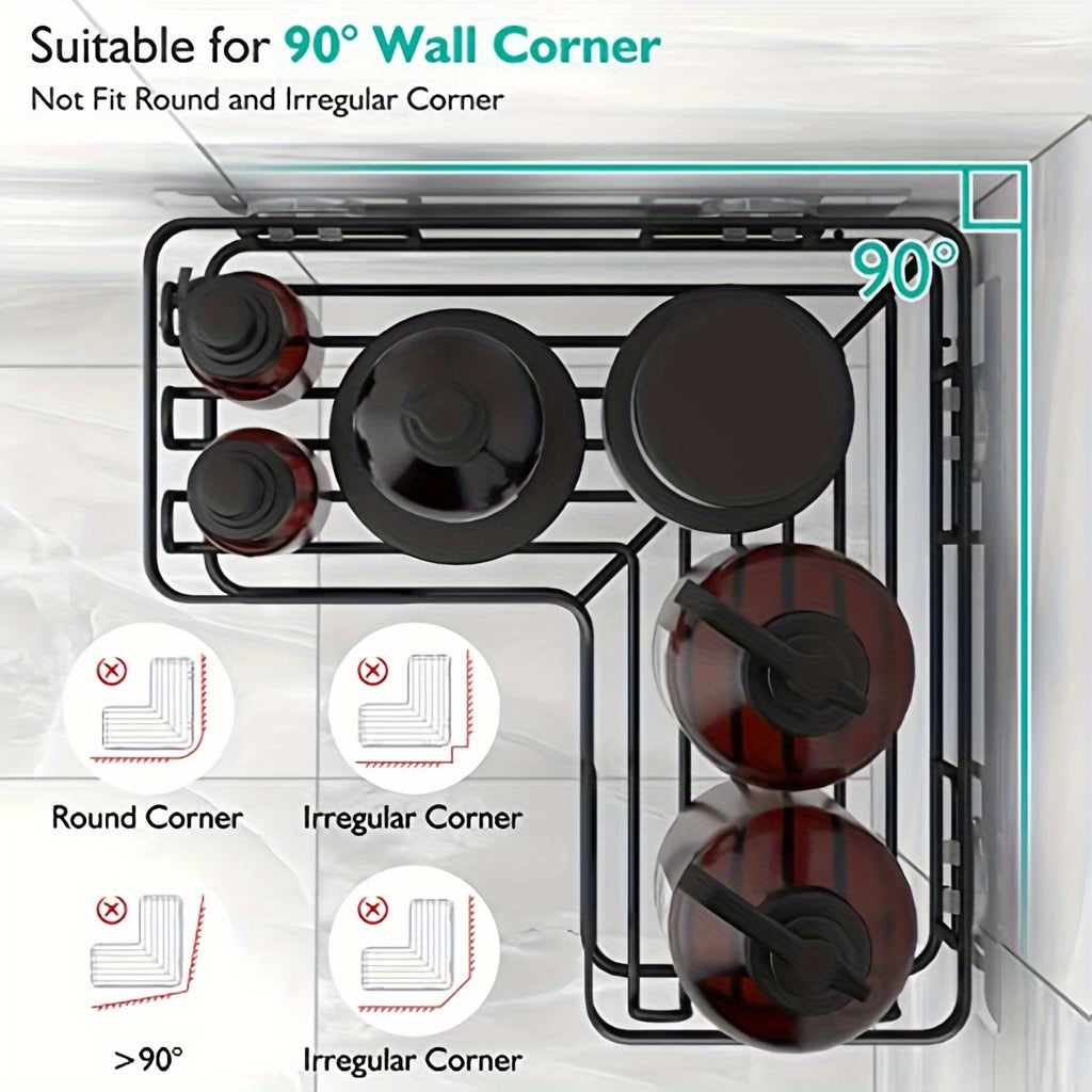 Corner Adhesive Shower Caddy, with Soap Holder And 12 Hooks, Rustproof Stainless Steel Bathroom Organizer, No Drilling Wall Mounted Rack, Black, 3-Pack