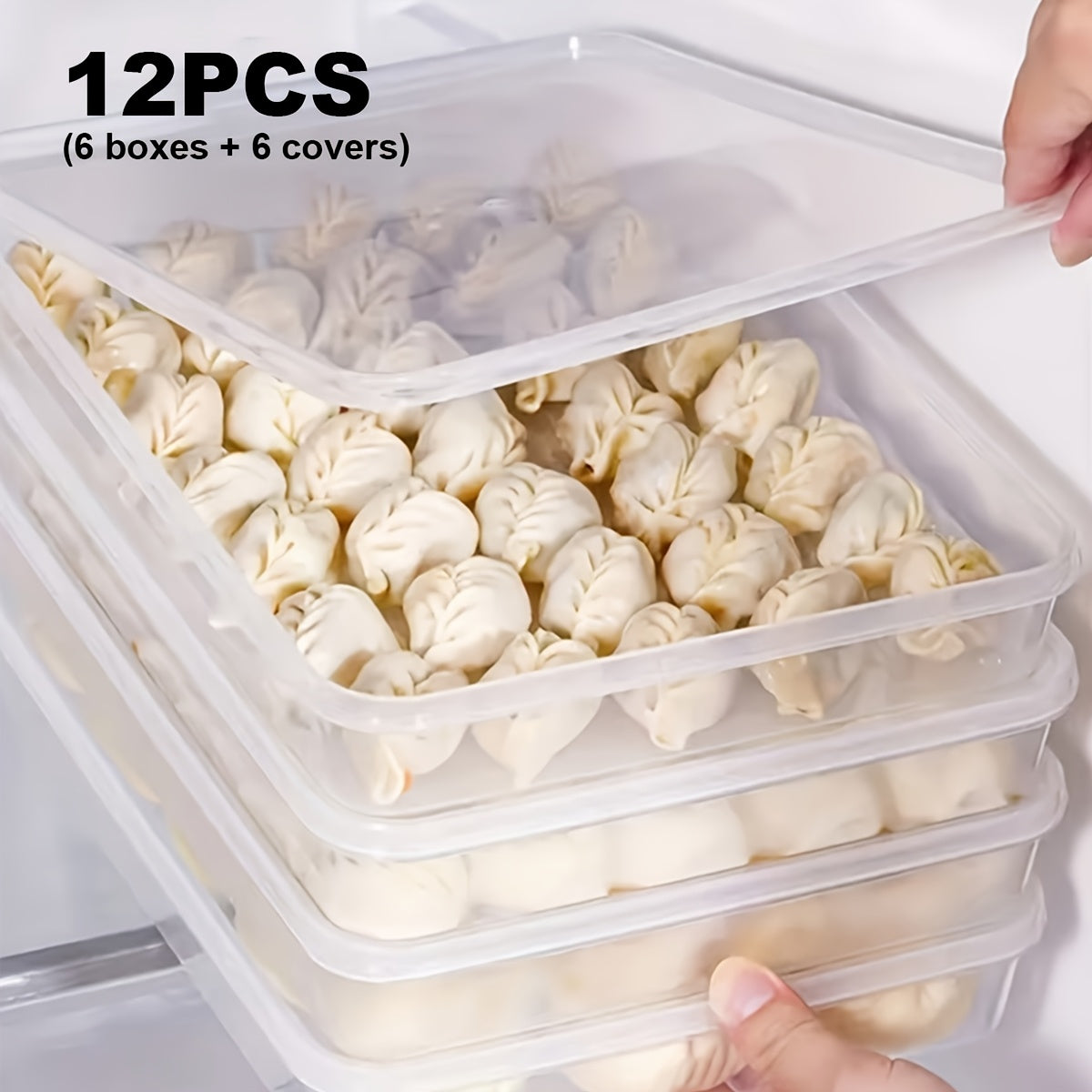 Kitchen Essential – 12pcs (6 Boxes + 6 Lids) Bulk Pack Food-Grade Refrigerator Storage Fresh-Keeping Box Cost-Effective Stock-Up Style Lidded Airtight Moisture-Proof for Dumplings BBQ Skewer