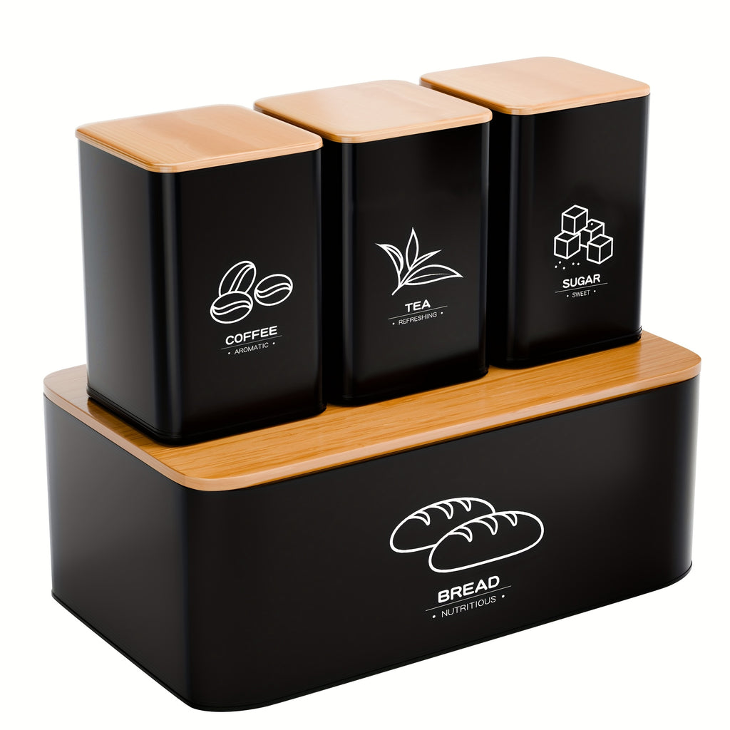 Metal Bread Box for Kitchen Countertop with Coffee Sugar Tea Kitchen Storage Containers, Bread Box And Canisters Set for The Kitchen with Lid, Classic Bread Tin with Lid for Loaves, Large Capacity