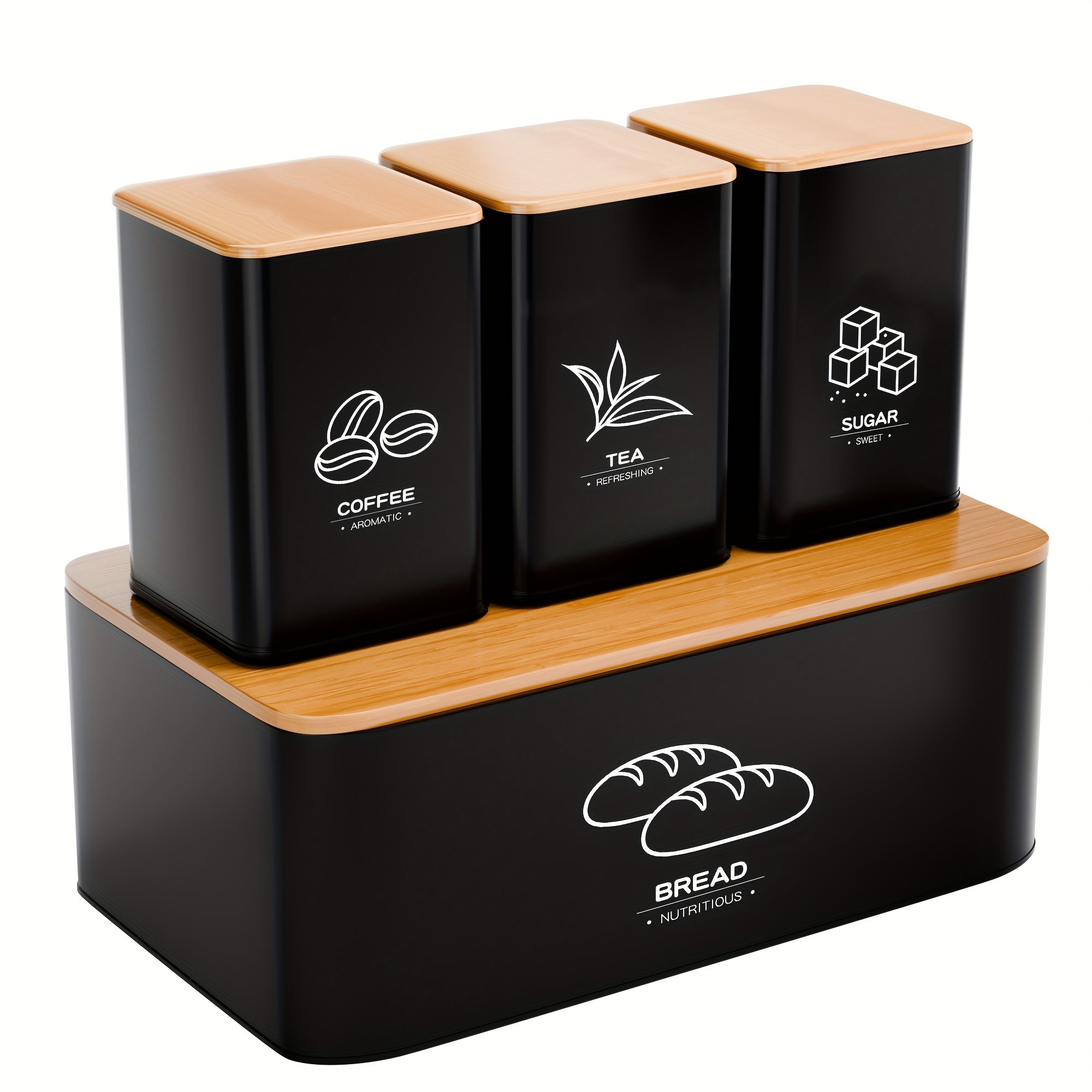 Metal Bread Box for Kitchen Countertop with Coffee Sugar Tea Kitchen Storage Containers, Bread Box And Canisters Set for The Kitchen with Lid, Classic Bread Tin with Lid for Loaves, Large Capacity