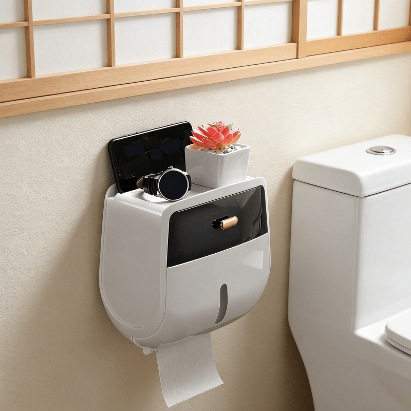 Towel Rack – Punch-Free Wall-Mounted Double Layer Tissue Holder Paper Towel Rack - No Drill