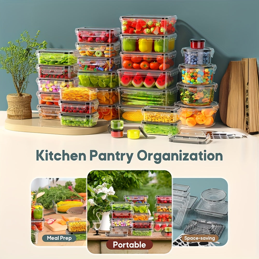 [Airtight Food Storage] 60pcs Airtight Food Storage Container Set with Lids (30 Containers & 30 Lids) - BPA-Free, PVC-Free Plastic Leakproof Meal Prep Kit, Microwave/Dishwasher Safe, Hinged-Lid System, Labels & Pen for Pantry, Leftovers, Fridge Organizati