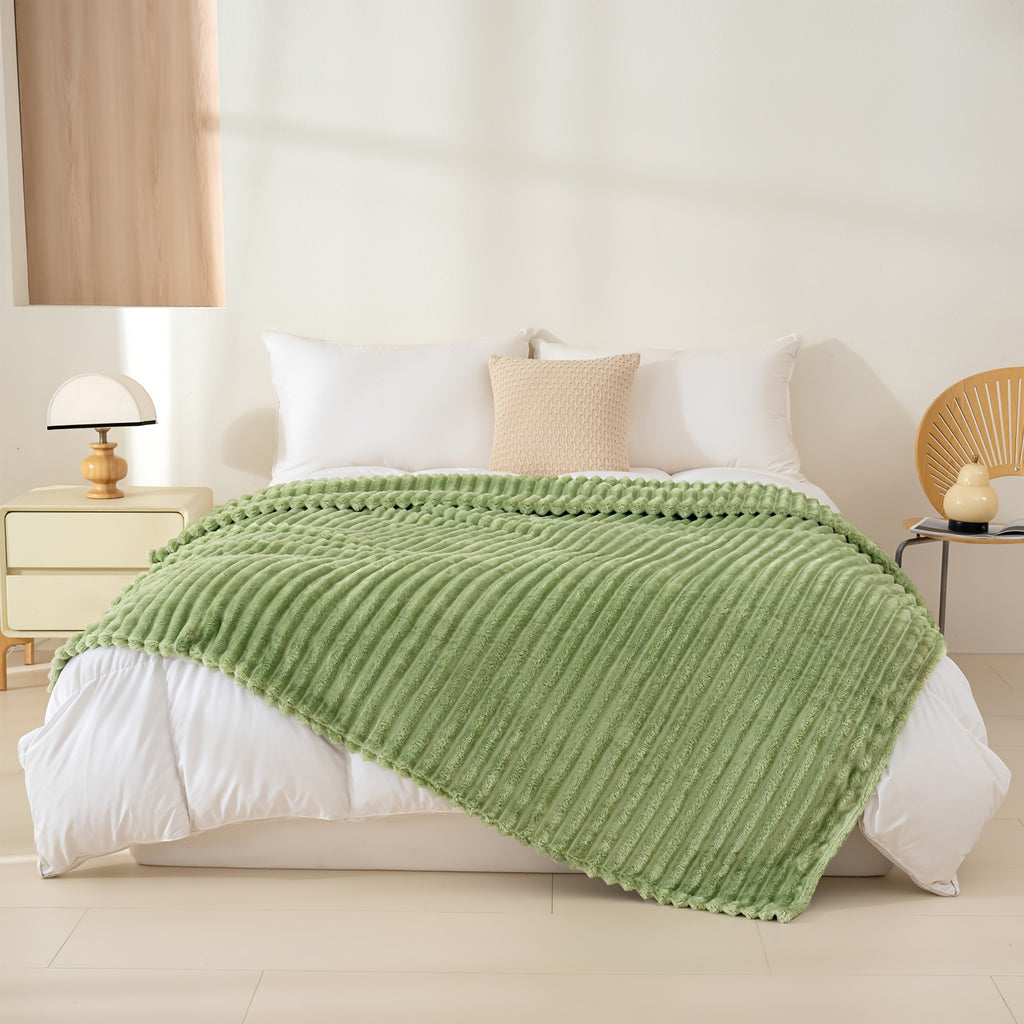 Versatile Cozy Home Textile Accent – comfortable everyday home styling, Luxurious Double-Sided Faux Rabbit Fur Throw Blanket - Cozy Striped Flannel Soft And Warm, designed for American homes, daily convenience and practical gifting
