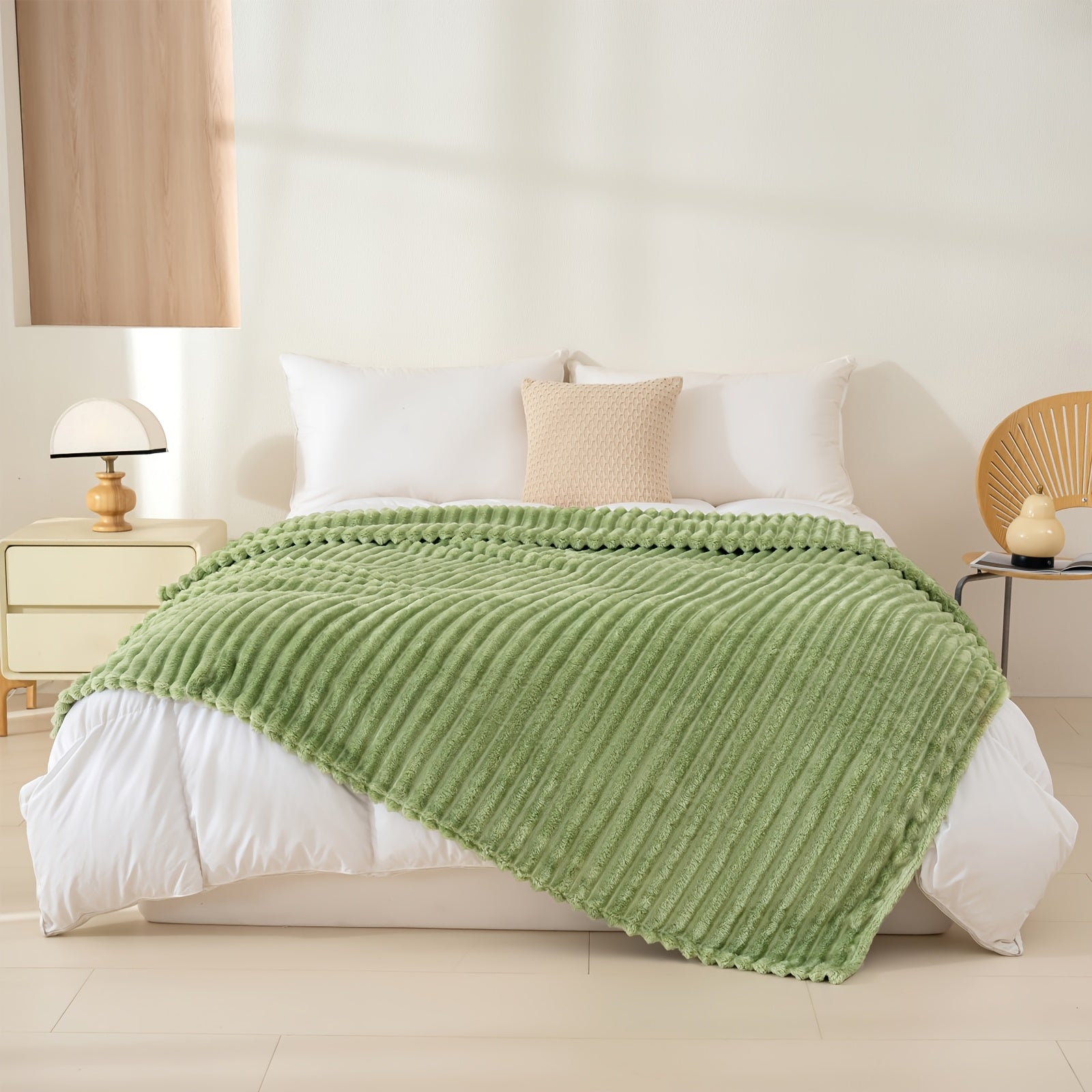 Versatile Cozy Home Textile Accent – comfortable everyday home styling, Luxurious Double-Sided Faux Rabbit Fur Throw Blanket - Cozy Striped Flannel Soft And Warm, designed for American homes, daily convenience and practical gifting