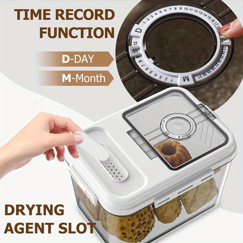 Airtight Bread Storage Container - 1.32-Gallon Flip-Top Bread Box for Kitchen Countertop, Perfect for Homemade Bread, Cookies, Cereal, Fruits, And More, Complimentary Bread Tongs And Measuring Cups, Stylish White Design