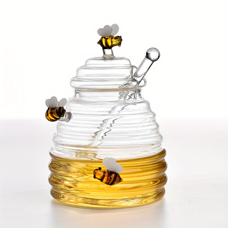 1pc Glass Honey Jar 16.91oz with Lid and Dipper, High Borosilicate Transparent Honey Bottle, Animal Theme, BPA-Free Storage Container for Honey and Jam
