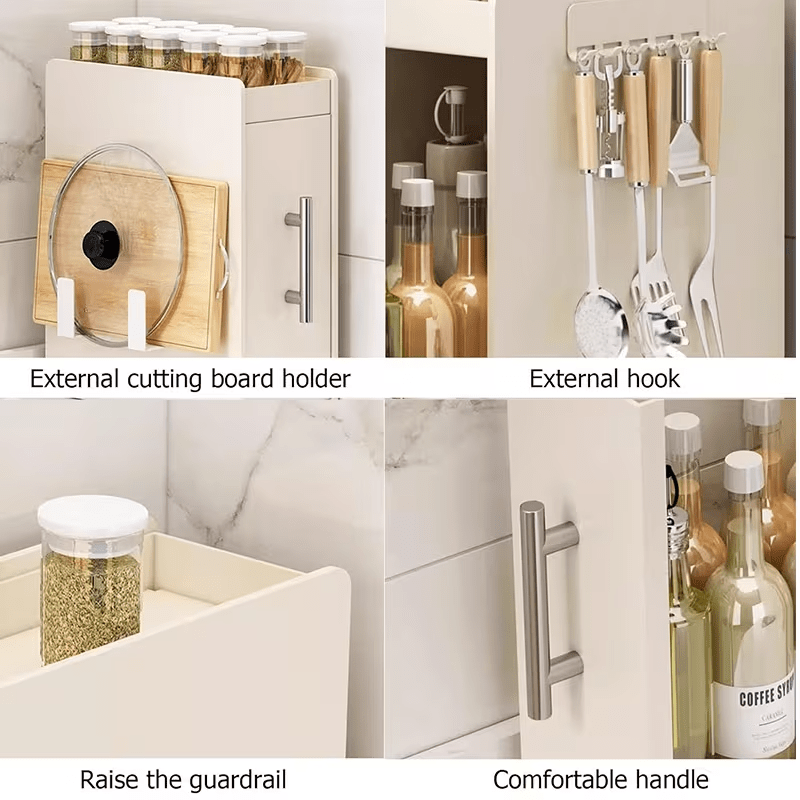A Two-Tier Kitchen Storage Rack with Magnetic Hooks And a Cutting Board Holder, Ideal for Organizing Condiments, Tea Cups, Spices, Herbs, And Water Bottles. This Pull-Out Multipurpose Spice Box Is a Perfect Solution for Countertop Organization