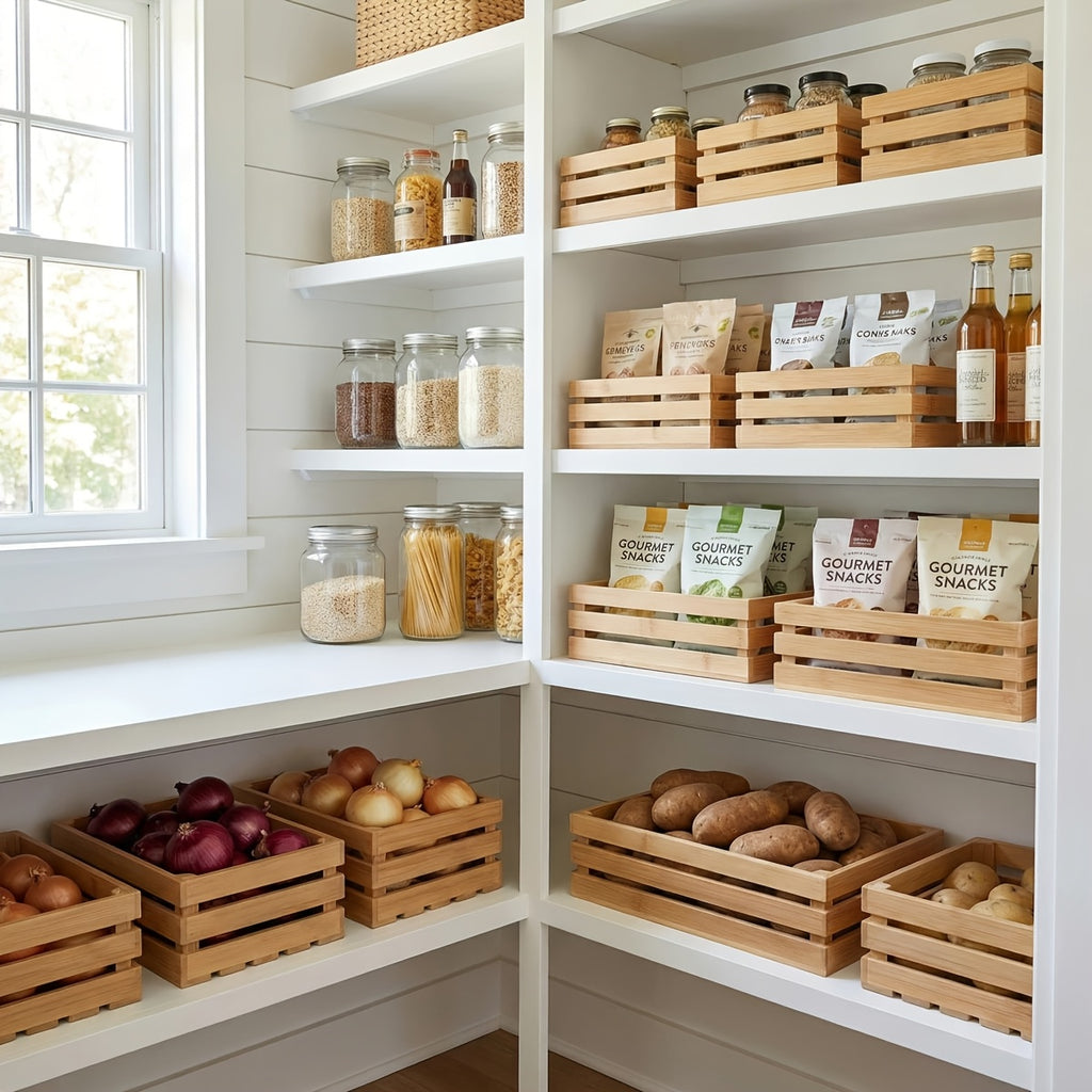 Space-Saving Adjustable Home Storage Rack – durable multi-purpose storage, Bamboo Storage Bins Set Multi-Size Kitchen Pantry Organizer Multi-Functional Storage Boxes for Home Organization, designed for American homes, daily convenience and practical