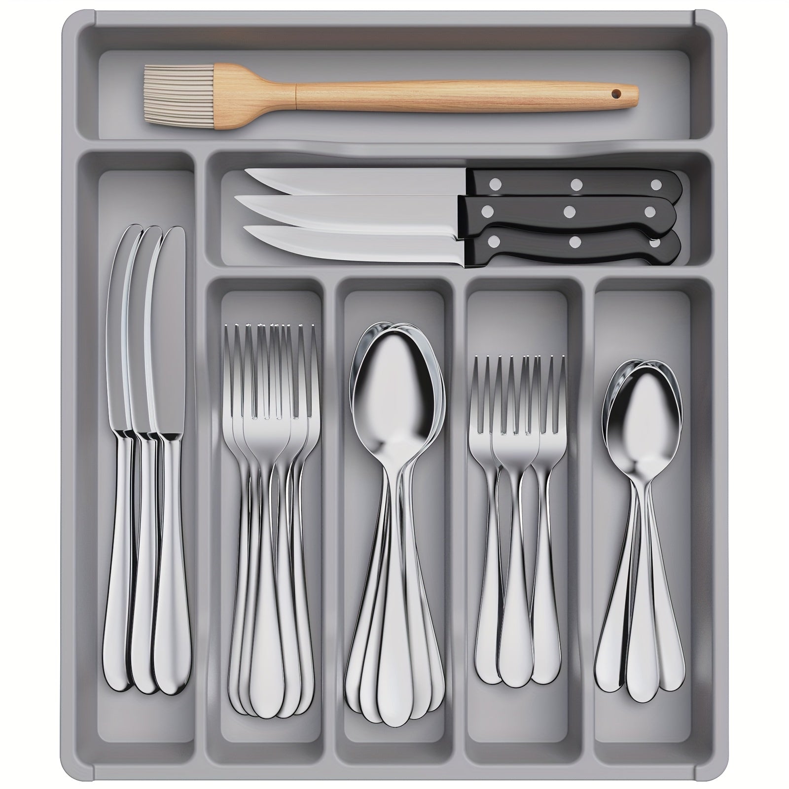 Home Organizer – 5 6 7 Compartment Silverware Drawer Organizer Tray Plastic Cutlery Storage