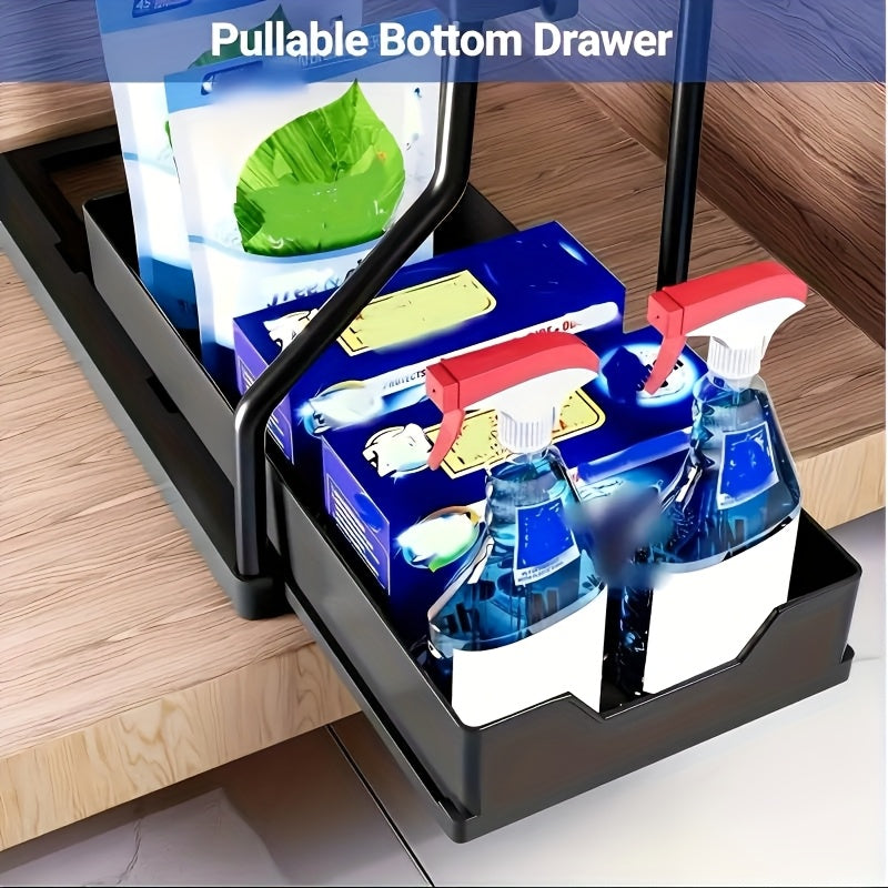 Home Organizer – 2pcs Under Sink Organizer with Sliding Shelves - Durable Pull-Out Cabinet Organize