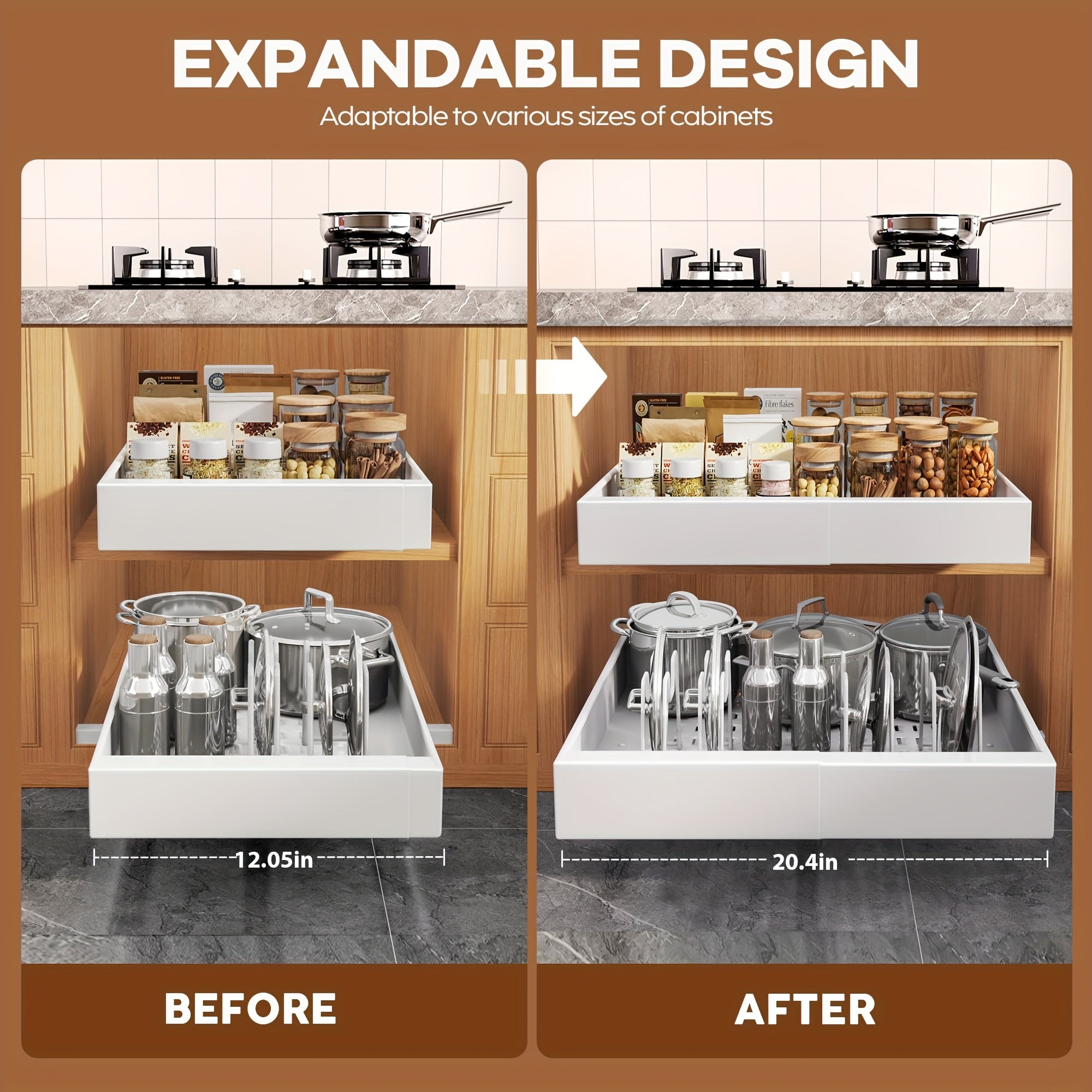 Versatile 1/4pcs Pull-Out Cabinet Organizer – smooth-access cabinet organization, 1 4pcs Expandable Kitchen Cabinet Pull-out Drawers Sliding Storage Racks for easy To Install, designed for American homes, daily convenience and practical gifting