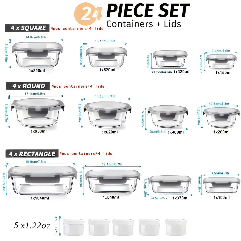 Heavy-Duty 24pcs Refrigerator Storage Organizer – easy-access fridge organization, 24pcs Set of Glass Food Storage Containers with Lids 12 Containers And 12 Lids, designed for American homes, daily convenience and practical gifting
