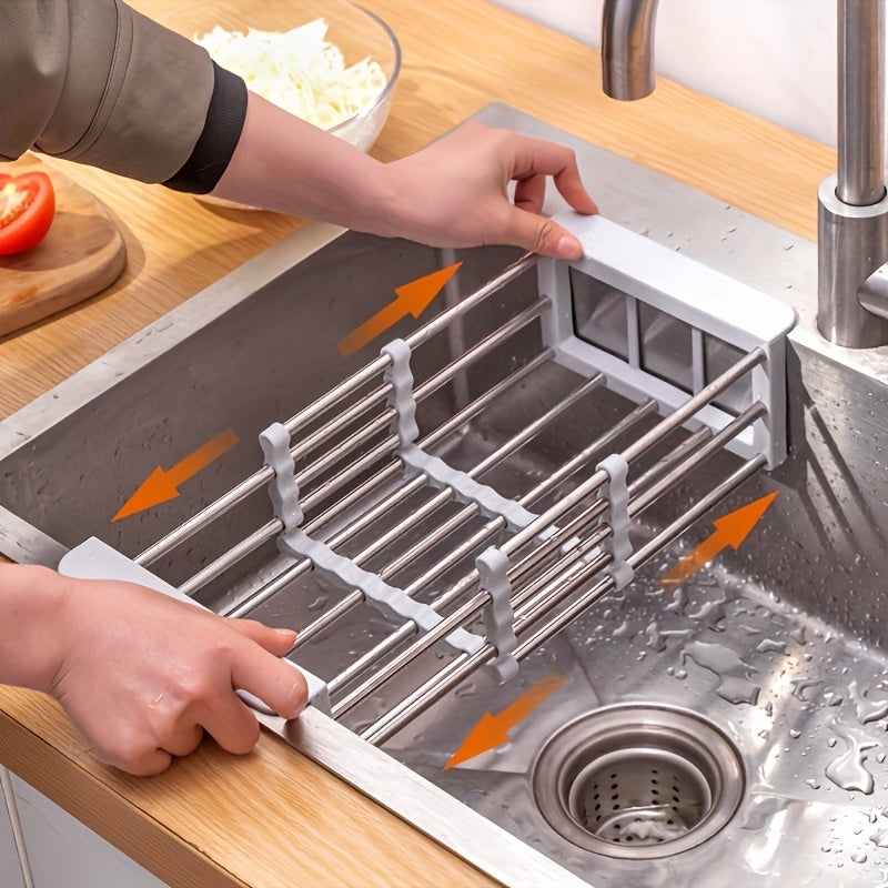 Kitchen Essential – Adjustable Expandable Sink Storage Rack With Shelves, Foldable Draining Basket, Multi-layer Kitchen Dish Rack, Space-saving/Metal Design, Efficient G, Dish Rack, Sturdy S